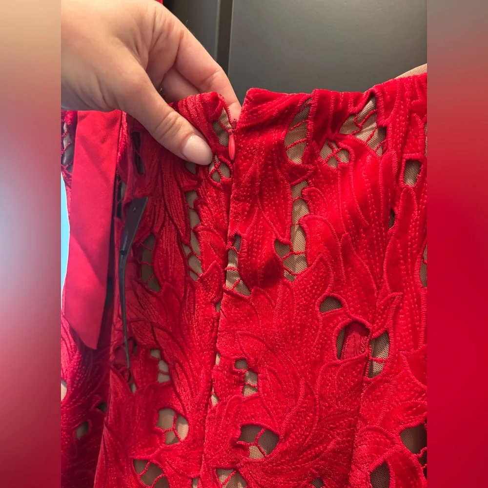 Lulus Ramsey Red Embroidered Tie Strap Maxi Dress Evening Gown Medium NWT NEW - Picture 8 of 12